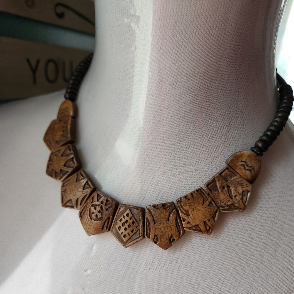 Vintage Bone Carved Panel Necklace
